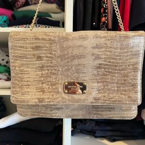 Michael Kors Beige Croc-Embossed Shoulder Bag